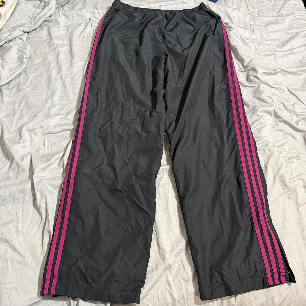 Adidas Track Pants Womens L Black Pink 3 Stripe Elastic Waist Mesh Lined - Picture 7 of 7